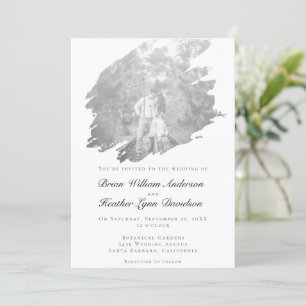Moderne Brushstroke Foto Wedding   Weiß Einladung
