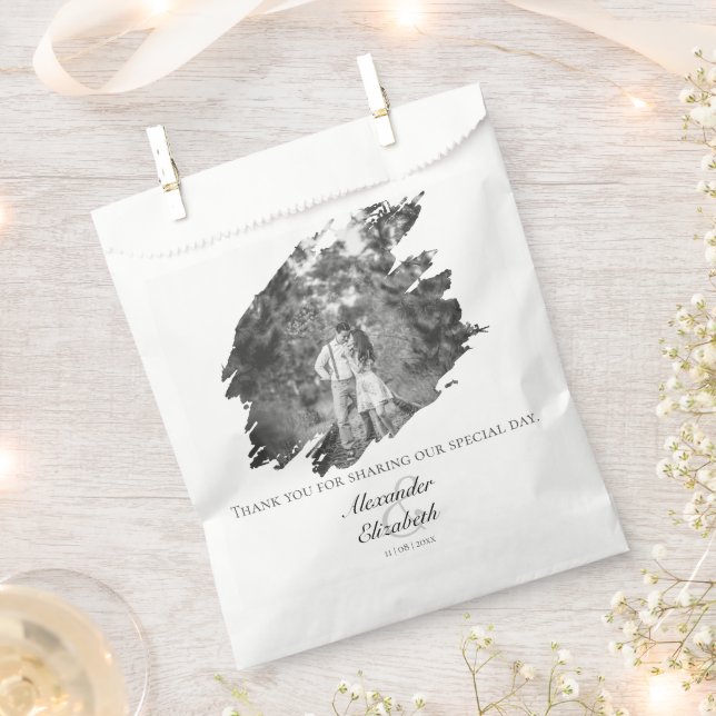 Moderne Brushstroke Foto Wedding | Weiß Geschenktütchen (Ausgeschnitten)