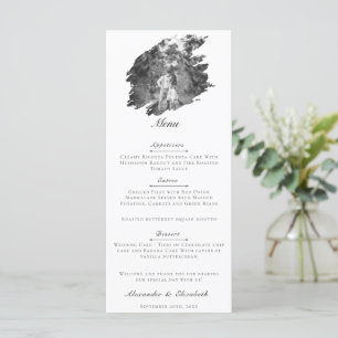 Moderne Brushstroke Foto Wedding   Weiß Menükarte