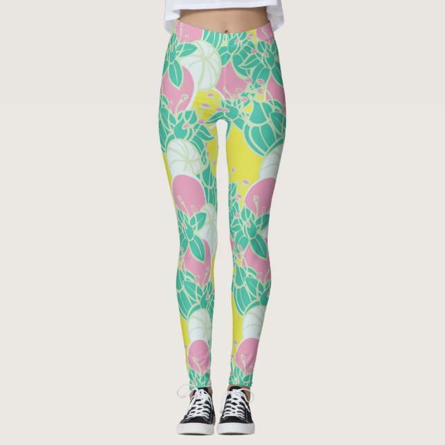 Moderne Bud & Blume kühne Muster Athletik Leggings (Vorderseite)