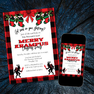 Moderne Buffalo-Karo Merry Krampus Weihnachtsfeier Einladung