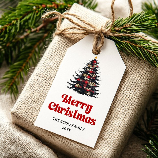 Moderne Büffel-Baum-Geschenkanhänger bearbeitbar F Geschenkanhänger (Modern buffalo tree gift tag editable holiday name

)