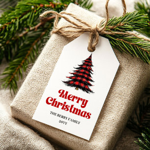 Moderne Büffel-Baum-Geschenkanhänger in rot-grünem Geschenkanhänger