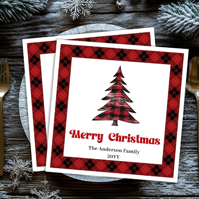 Moderne Büffel-Baum-Tischdecken personalisiert zum Serviette (Modern buffalo tree napkins personalized holiday

)