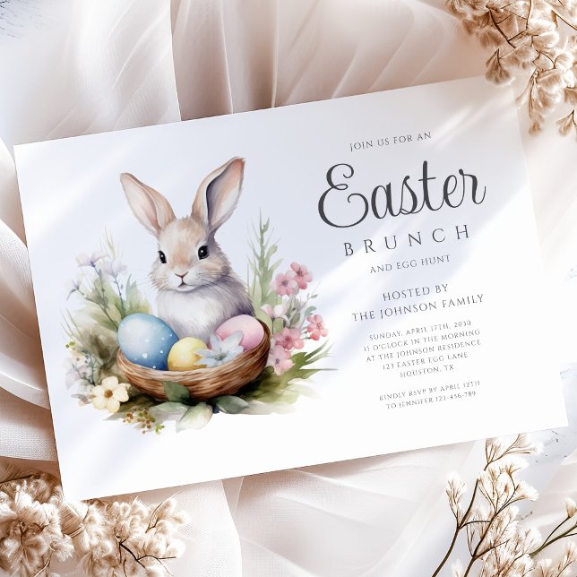 Moderne Bunny Egg Hunt und Osterbrunch Einladung (Modern Bunny Egg Hunt And Easter Brunch Invitation)