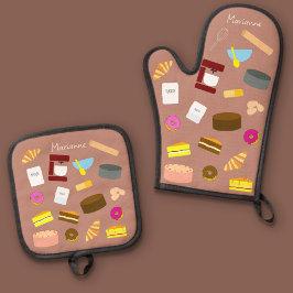 Moderne bunte Backwaren und Backhilfsmittel OV Ofenhandschuh & Topflappen-Set