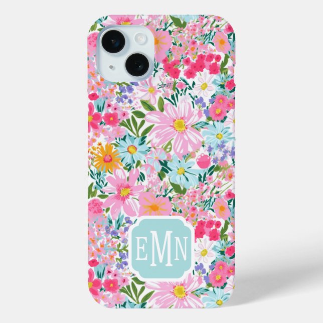 Moderne Bunte Blumengarten-Monogramm Case-Mate iPhone Hülle (Rückseite)
