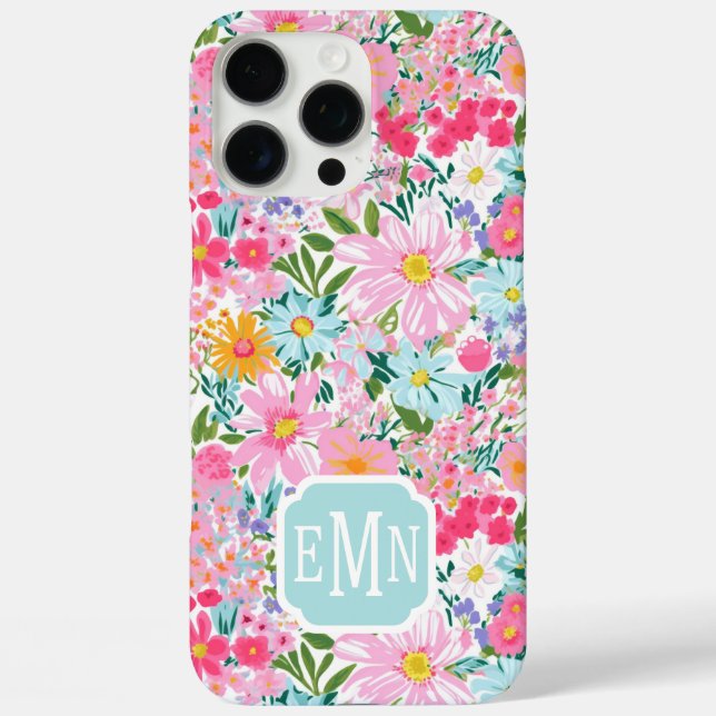 Moderne Bunte Blumengarten-Monogramm  iPhone 16 Pro Max Hülle (Rückseite)