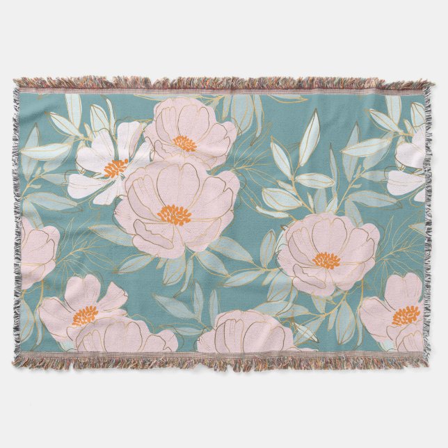Moderne bunte Blumenmuster blauer Hintergrund Decke (Vorderseite)