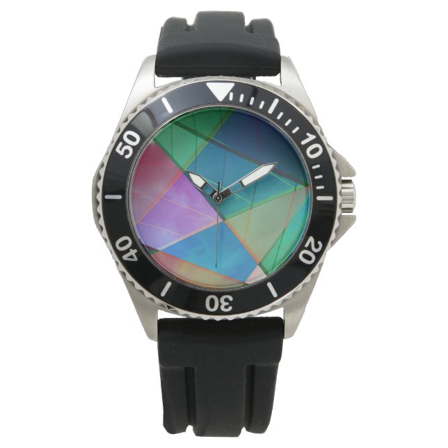 Moderne, bunte Dreiecke, trapezische Formen Kunst Armbanduhr (Vorderseite)