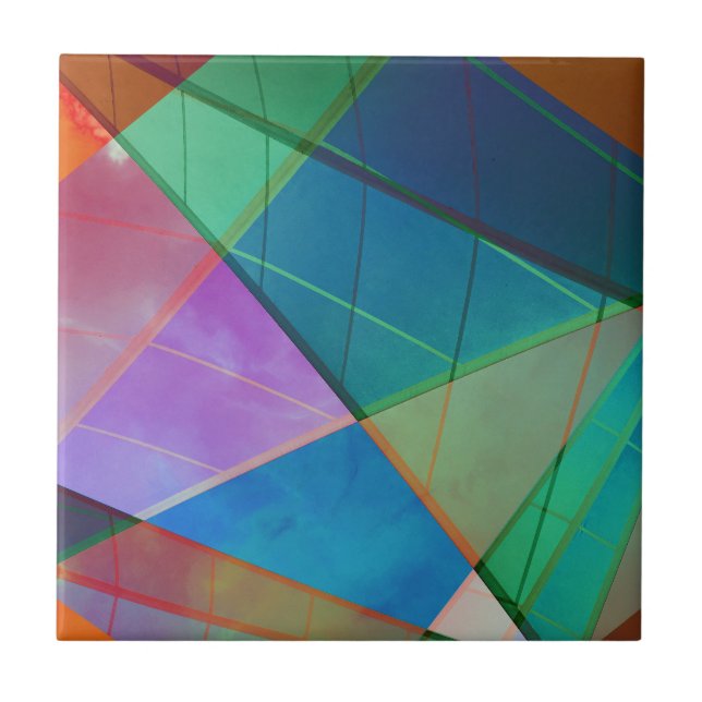 Moderne, bunte Dreiecke, trapezische Formen Kunst Fliese (Vorderseite)