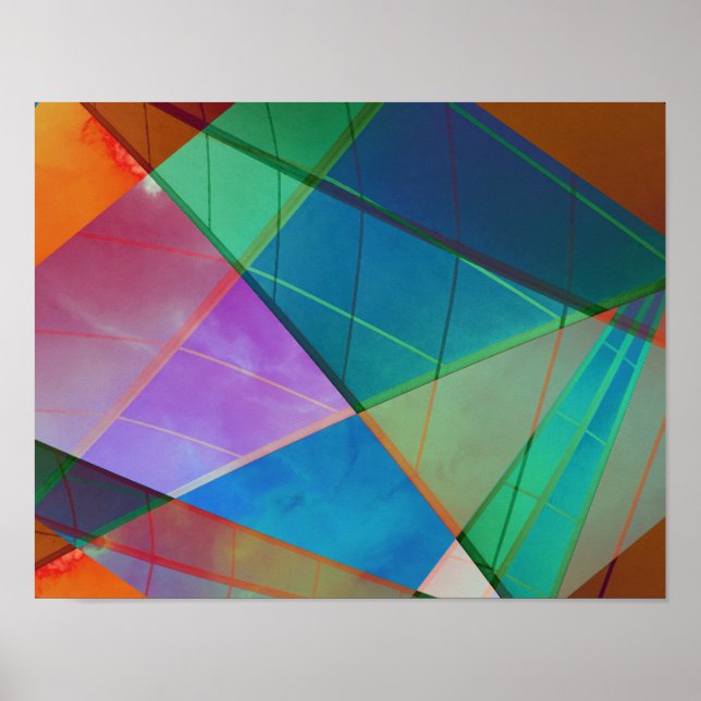 Moderne, bunte Dreiecke, trapezische Formen Kunst Poster (Vorne)