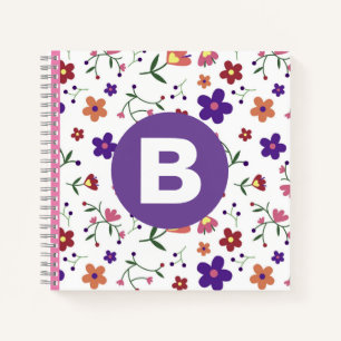 Moderne, bunte, florale, violette Monogramm Notizbuch