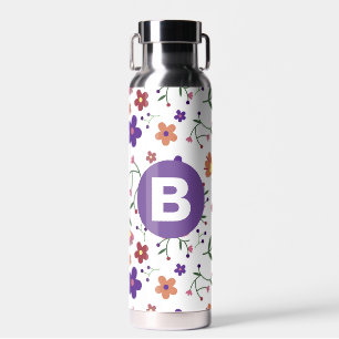 Moderne, bunte, florale, violette Monogramme Trinkflasche