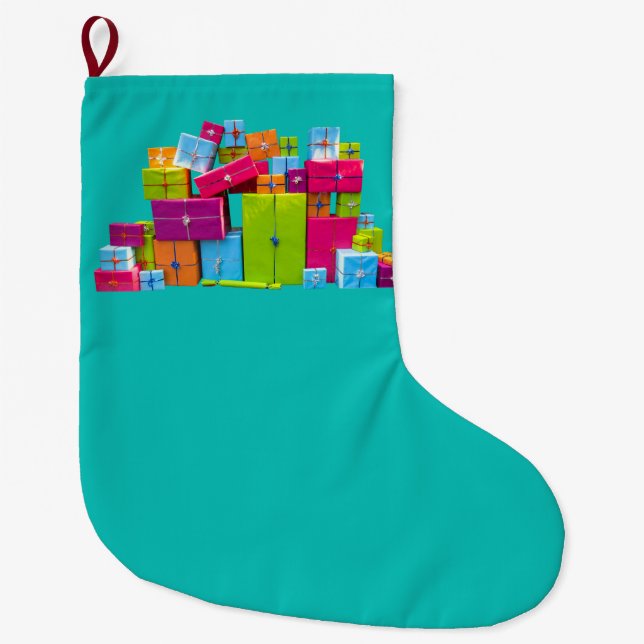 Moderne, bunte Geschenke Weihnachten Großer Weihnachtsstrumpf (Vorderseite)
