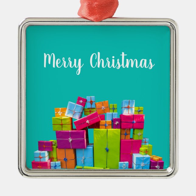 Moderne, bunte Geschenke Weihnachten Ornament Aus Metall (Vorne)