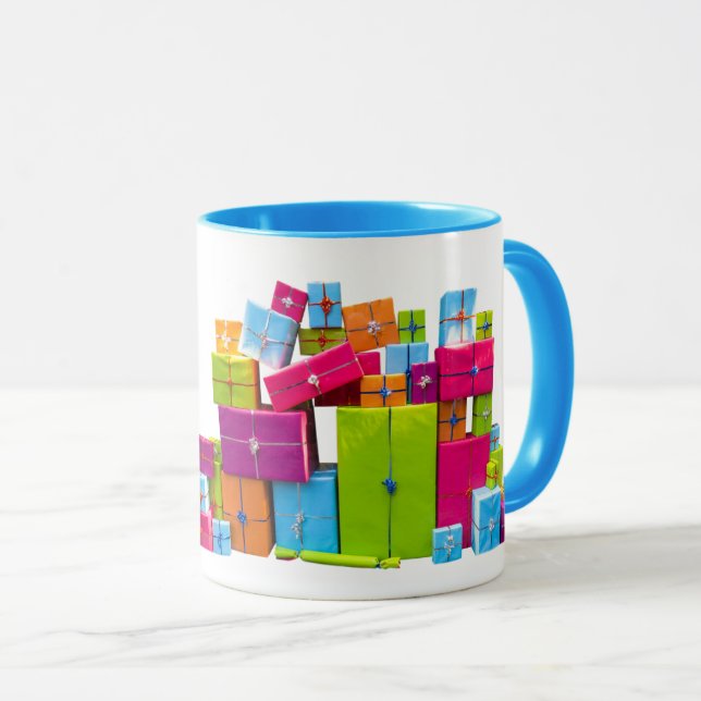 Moderne, bunte Geschenke Weihnachten Tasse (VorderseiteRechts)