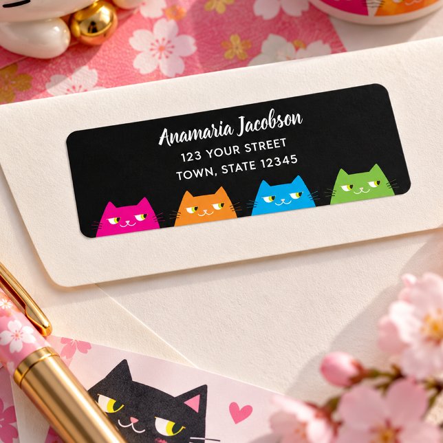 Moderne Bunte Katzen Rücksendeadresse (Von Creator hochgeladen)