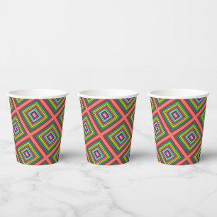 Moderne, bunte quadratische geometrische Muster Gr Pappbecher