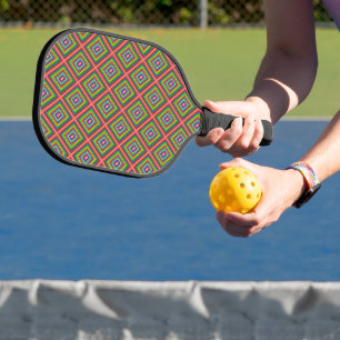 Moderne, bunte quadratische geometrische Muster Gr Pickleball Schläger