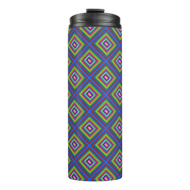 Moderne, bunte quadratische geometrische Muster Thermosbecher (Vorderseite)