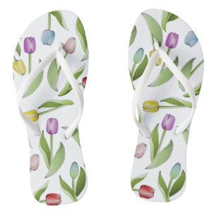Moderne bunte Tulpenblumenmuster Flip Flops