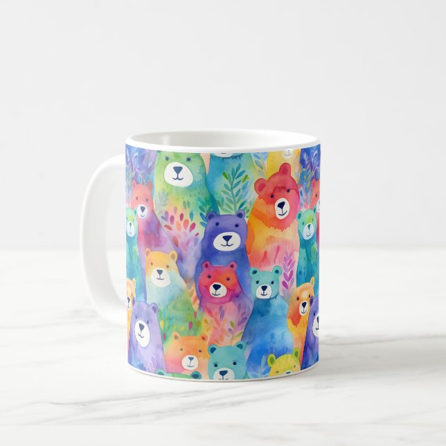 Moderne bunte Wasserfarbbären Muster Kaffeetasse (Vorderseite Links)