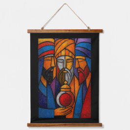 Moderne Buntglas-Drei Weisen auf Englisch Wandteppich Mit Holzrahmen