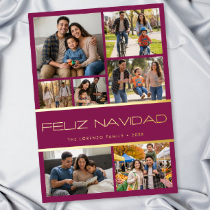 Moderne Burgund 7 Foto Collage Feliz Navidad Folien Feiertagskarte