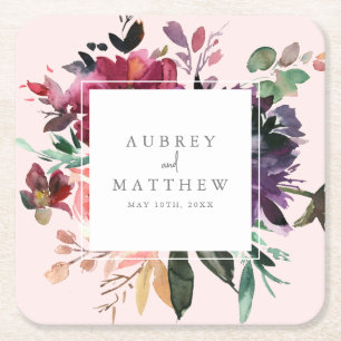 Moderne Burgund Blues Blush Pink Wedding Rechteckiger Pappuntersetzer