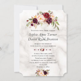 Moderne Burgund Blush Blume Marmorhochzeit Einladung
