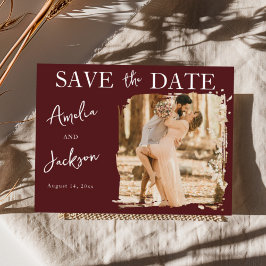 Moderne Burgund Ein Foto Save the Date Hochzeit Ankündigungspostkarte