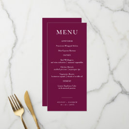 Moderne Burgund Elegante Hochzeit Menükarte