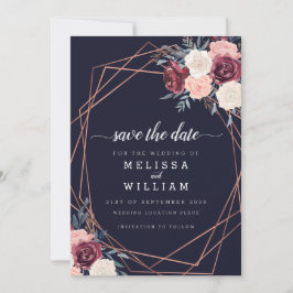 Moderne Burgund-Floral Geometric Wedding Save The Date
