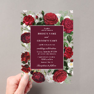 Moderne Burgund Floral Wasserfarbe Elegante Hochze Acryleinladungen