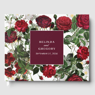 Moderne Burgund Floral Wasserfarbe Elegante Hochze Gästebuch