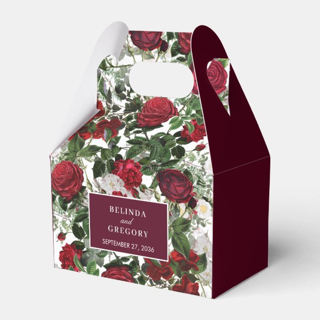 Moderne Burgund Floral Wasserfarbe Elegante Hochze Geschenkschachtel (Vorderseite)