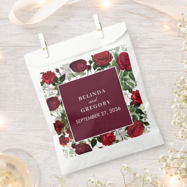 Moderne Burgund Floral Wasserfarbe Elegante Hochze Geschenktütchen (Ausgeschnitten)