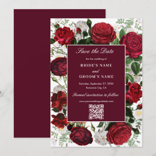 Moderne Burgund Floral Wasserfarbe Elegante Hochze Save The Date