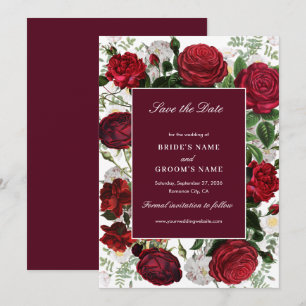 Moderne Burgund Floral Wasserfarbe Elegante Hochze Save The Date