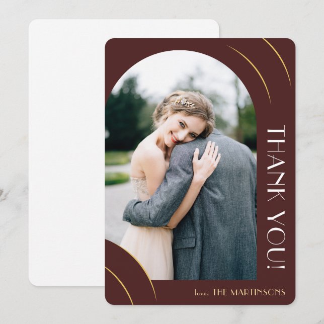 Moderne Burgund-Foto-Hochzeit Dankeskarte (Vorne/Hinten)