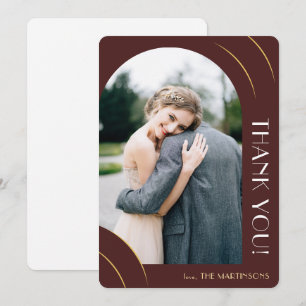 Moderne Burgund-Foto-Hochzeit Dankeskarte