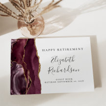 Moderne Burgund Gold Agate Script Rentirement