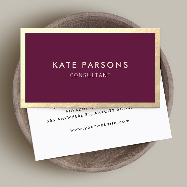 Moderne Burgund Gold Border Business Card Visitenkarte (Von Creator hochgeladen)