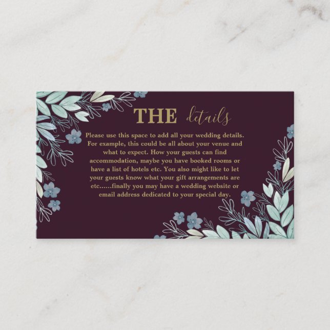 Moderne Burgund & Gold - Botanische Details Hochze Begleitkarte (Vorderseite)