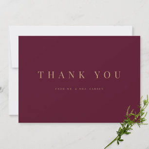 Moderne Burgund & Gold Hochzeit Danke Karte