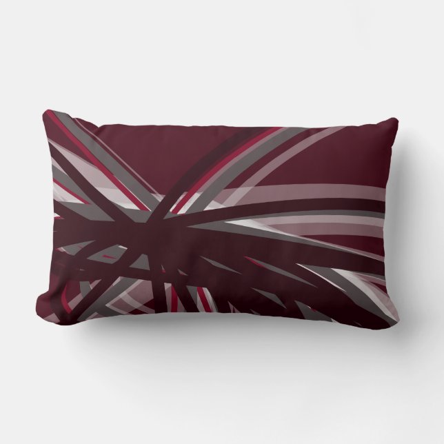 Moderne Burgund & Graue Abstrakte Ribbons Lendenkissen (Vorderseite)