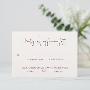 Moderne Burgund handgeschriebene Skripte Elegante  RSVP Karte