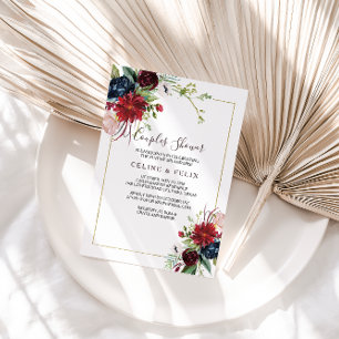 Moderne Burgund Navy Blush Floral Paare Dusche Einladung