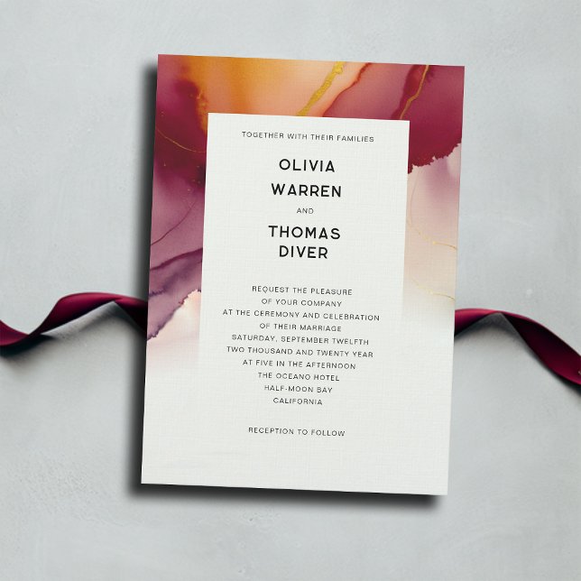Moderne Burgund Orange Minimalistische Hochzeit im Einladung (burgundy orange fall wedding invitation modern minimalist simple elegant bohemian romantic beach)
